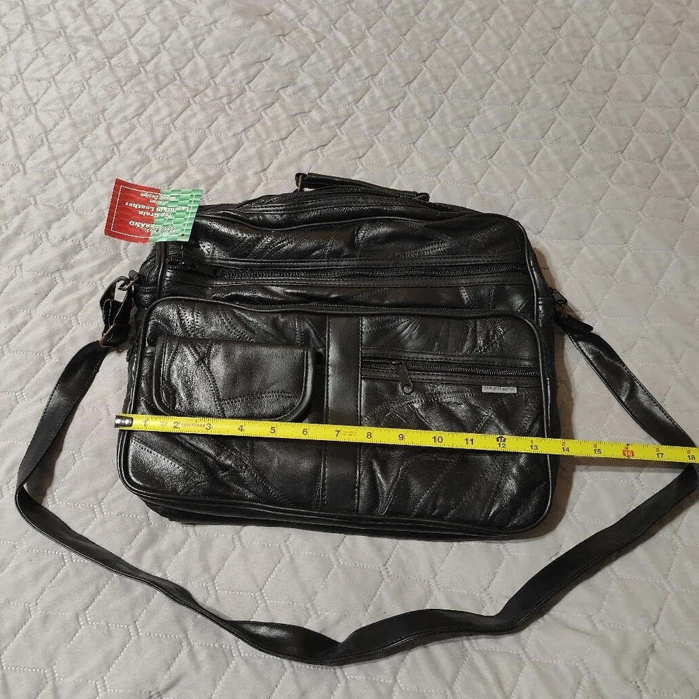 Maxam Black Genuine Leather Briefcase Bag With Strap